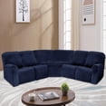 thumbnail image 3 of Velvet 5 Seater Recliner Corner Sofa Slipcovers Stretch Sectional Recliner Sofa Covers Furniture Protectors, Navy Blue, 3 of 9