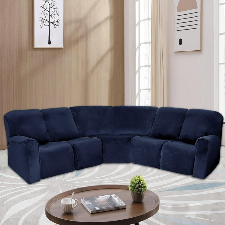 Navy blue sectional with recliner hot sale