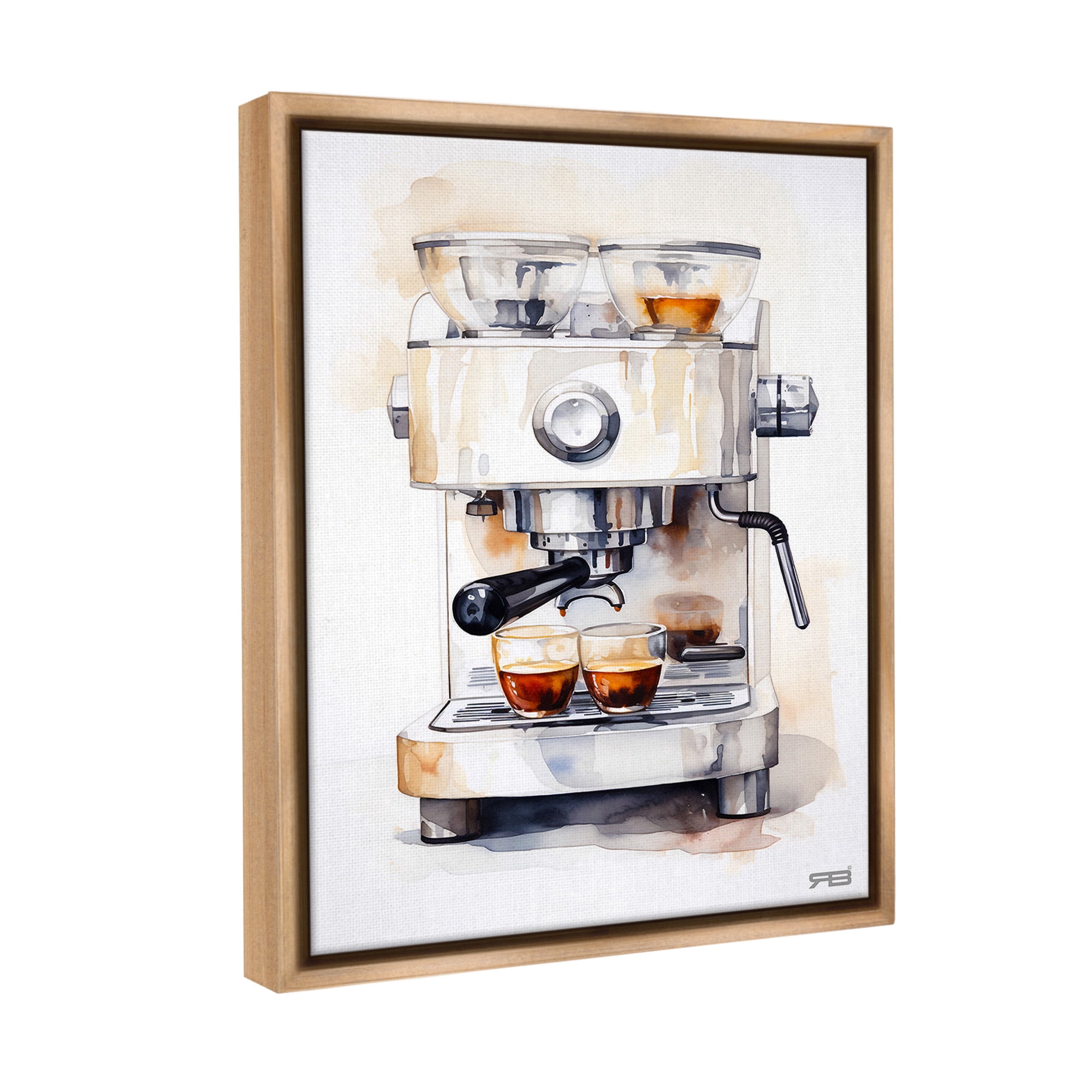 Stupell Industries Modern Espresso Machine Food & Beverage Painting Brown Floater Framed Canvas Art Print Wall Art, 17 x 21