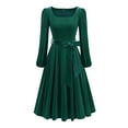 thumbnail image 2 of Feancey Cocktail Dresses for Women Velvet Long Sleeves Square Neck Midi Dress Vintage Wedding Guest Dresses Formal Church Dress with Bow Belt Green M, 2 of 3