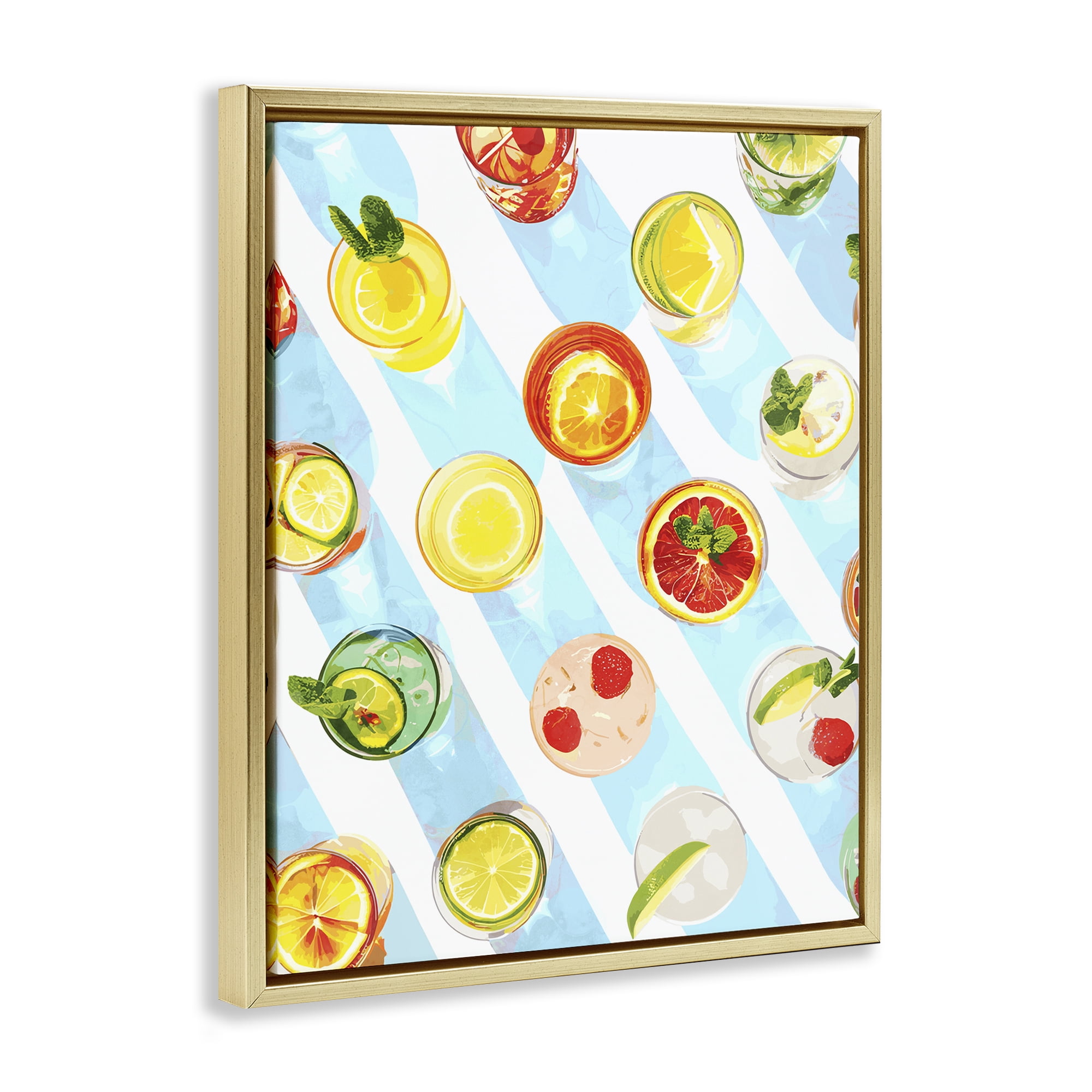 Stupell Industries Aerial View Cocktails Food & Beverage Painting Gold Floater Framed Canvas Art Print Wall Art, 17 x 21