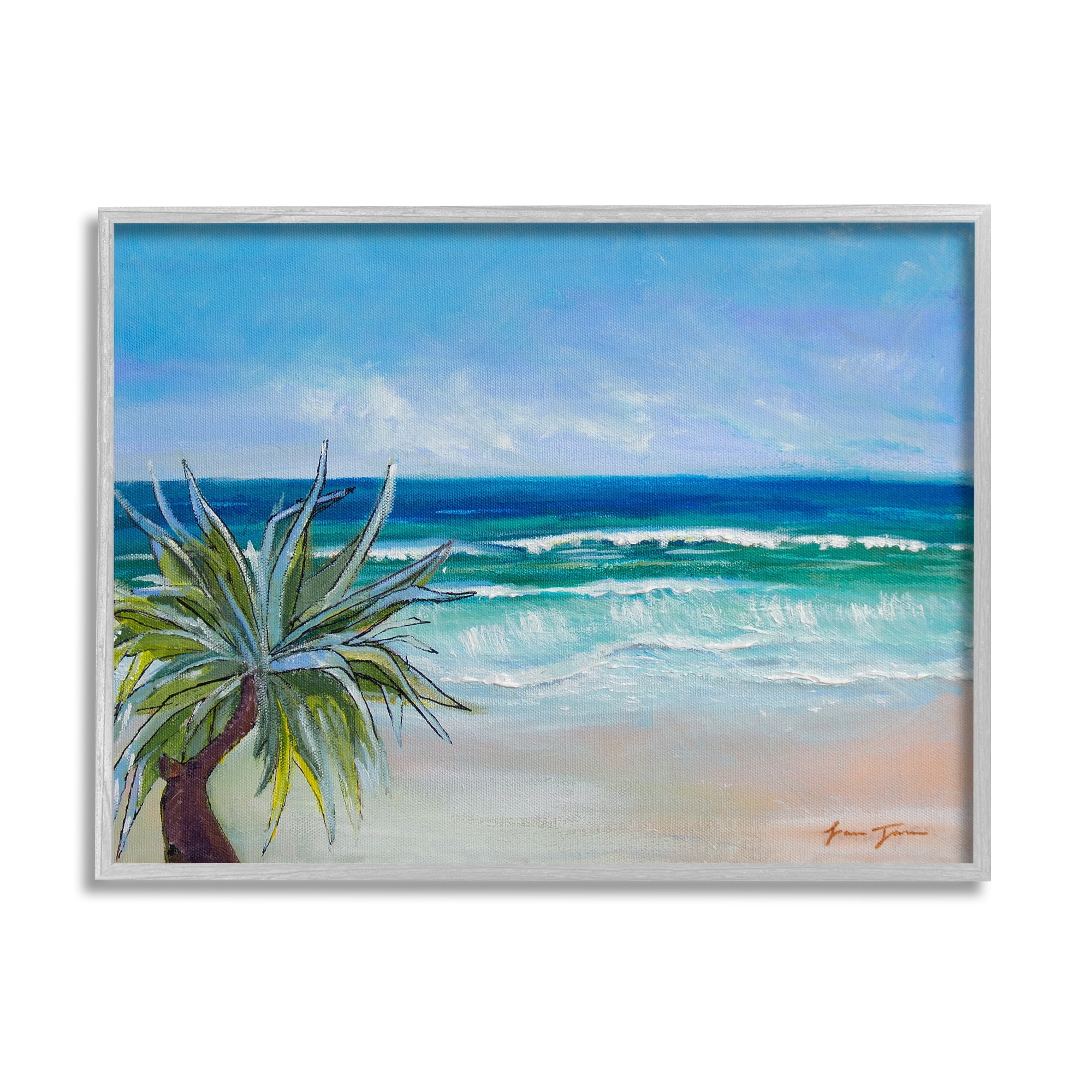 Stupell Industries Incoming Waves Summer Beach Palm Tree Blue Painting, 30 x 24, Design by Lauren Jane