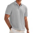 thumbnail image 2 of Men’s Loose Fit Knit Jacquard Polo Shirt with Button Front Short Sleeves and Classic Collar for Everyday Business Casual Style, 2 of 5