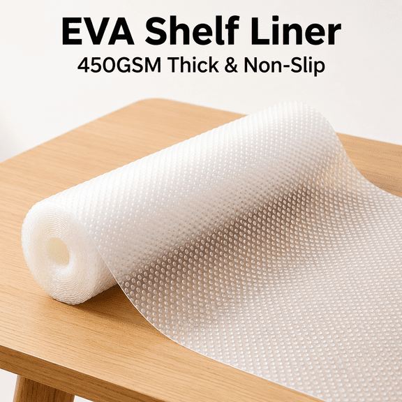 VALUNE 22in x 20ft Clear Dot Shelf Liners, Non-Adhesive EVA Kitchen Drawer Mats, Cupboard Cabinet Refrigerator Protector Liner (56x610cm)