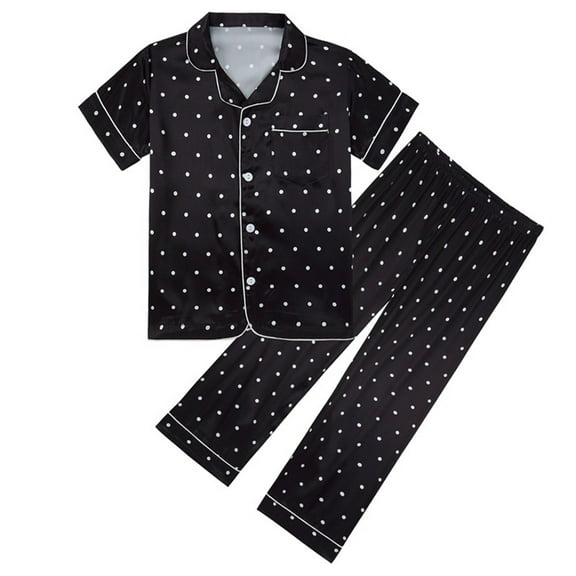 Byoo Cartoon Print Toddler Girls Pajamas Short Sleeve Button Down Top Pants Sleepwear 2 Piece Soft Pjs