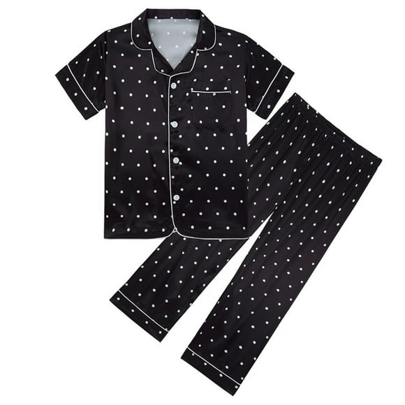 Kids Girls Teenager Pajamas Spring Summer Cartoon Print 9 Months Girl Clothes Winter Short Sleeve Long Pants Girl Winter Sleepwear Outfits Pajamas Clothes
