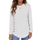 thumbnail image 1 of Blusa de algodón de manga larga blanca, corte holgado, cuello redondo, detalle de botones, color puro, talla XL, 1 of 6