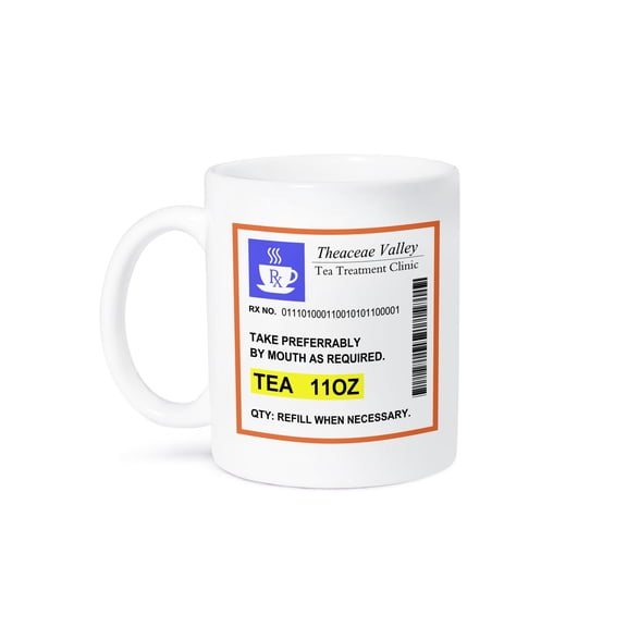 3dRose, Funny Tea Prescription. humorous prescribed cup of tea. joke medicine, 15oz Mug