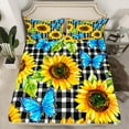 thumbnail image 2 of Manfei Rustic Sunflower Queen Sheet Set,Blue Butterfly,White Black Plaid,4-Piece Cozy, 2 of 7