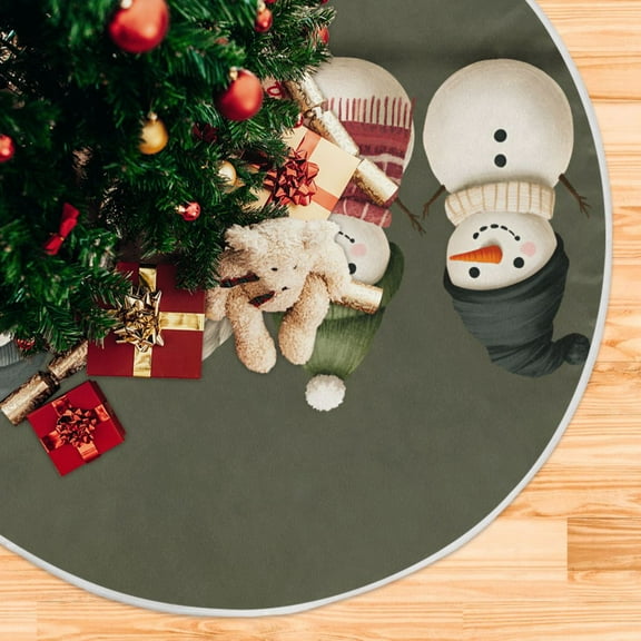 Yayeee Christmas Tree Skirt 35 inches for Xmas Tree Holiday Party Decoration, Beige Snowmen