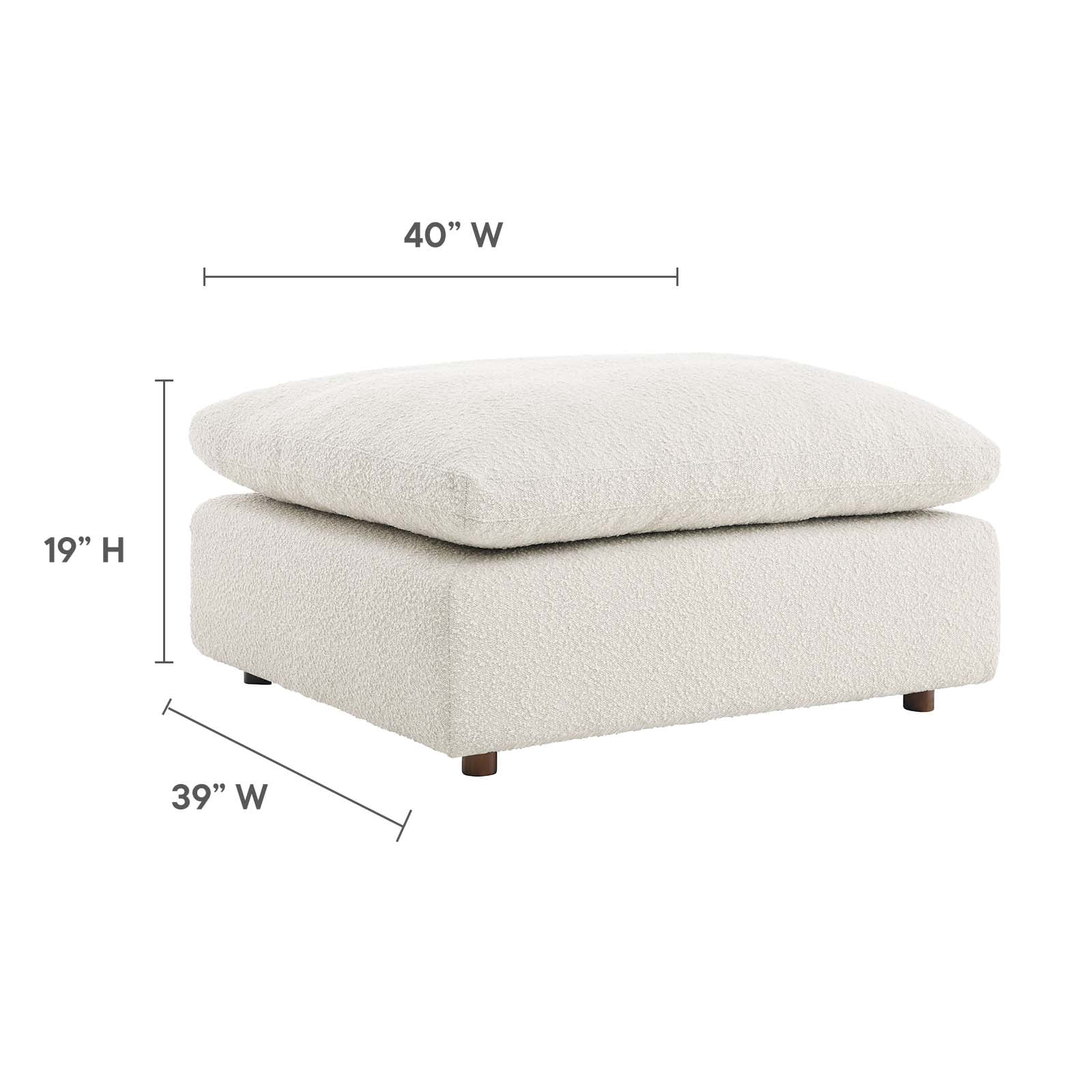 Modway Commix Upholstered Boucle Fabric & Solid Wood Ottoman in Ivory