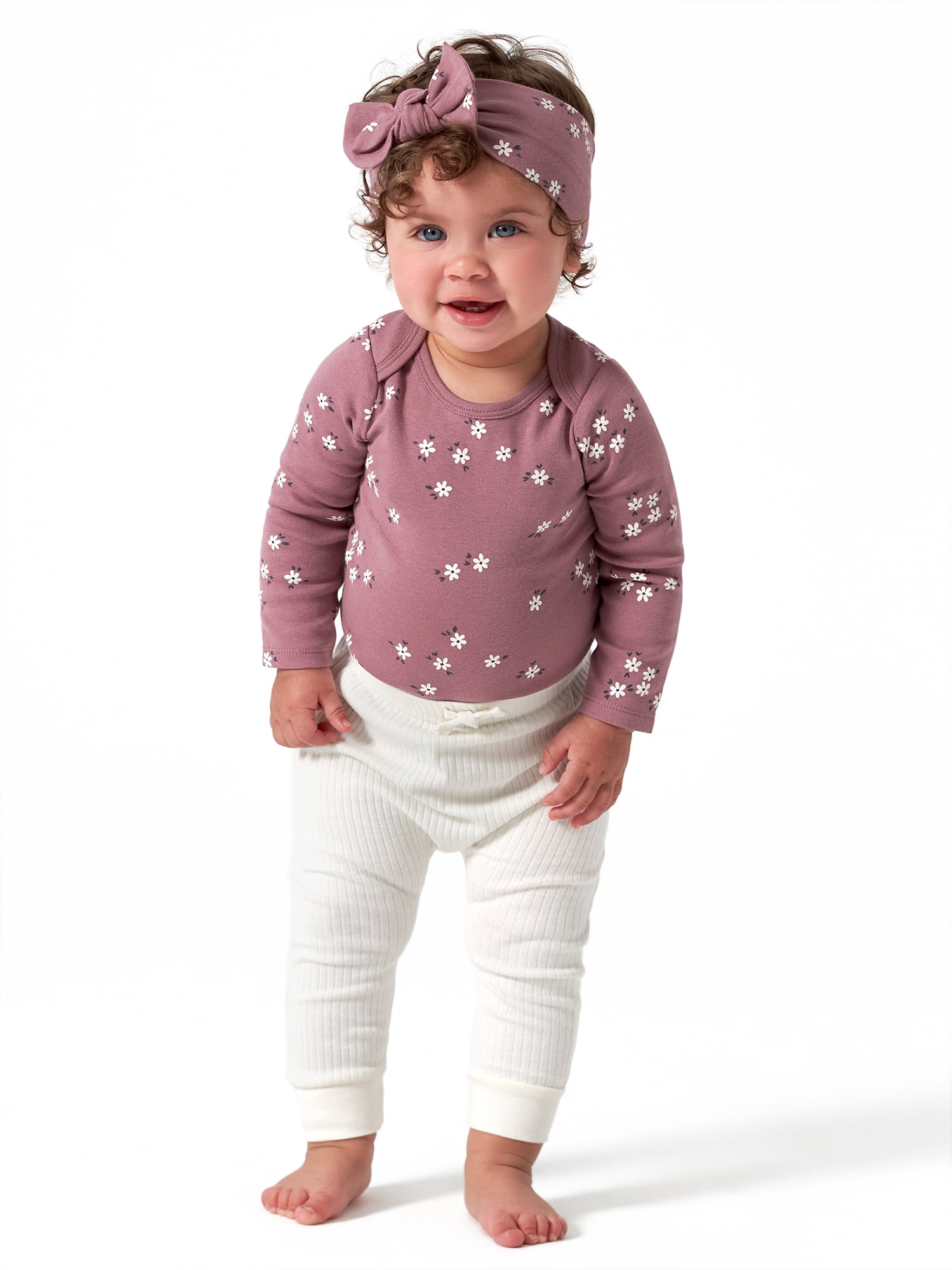 Modern Moments by Gerber Baby Girl Long Sleeve Onesies Bodysuit & Pant Outfit Sets, 6-Piece (Newborn - 12M)