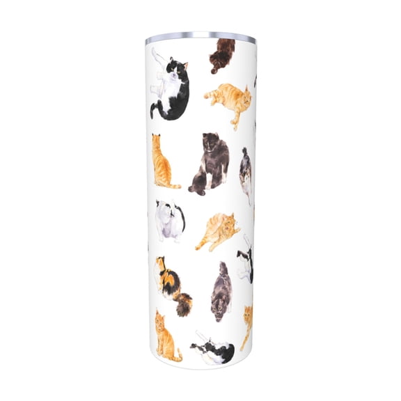 20oz Cute Cat Pattern Travel Tumbler Insulated Car Cup with Handle and Straw Stainless Steel Coffee Cup Kitten Lover Gift with Straw