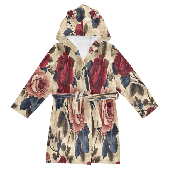 BZSMCE Bathrobes Belt Hooded Vintage Floral Elegance Creative Pattern
