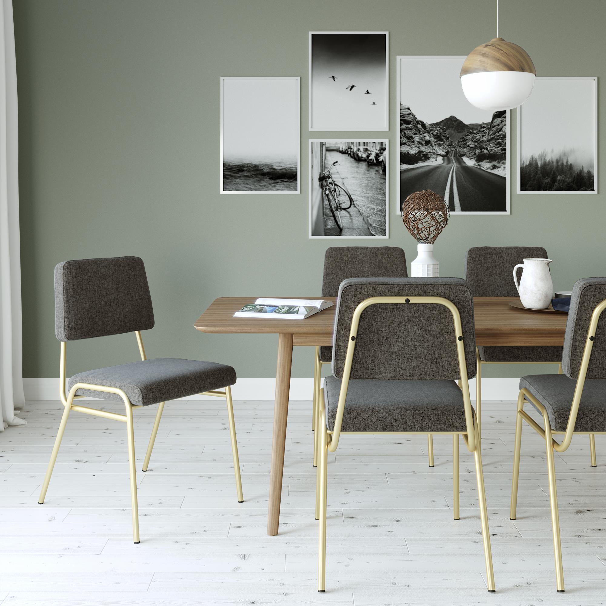 Novogratz Lex Upholstered Dining Chair, Gold Frame & Light Grey Linen Upholstery - image 4 of 14