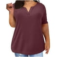 thumbnail image 6 of Women's V Neck Solid Color Oversized T-Shirt Tops Blouses Crewneck Short Sleeve Loose Fit Casual Daily Wear Work Office Vacation Outfits Fashion Essential Gift for Women | Aestivo,Hot Pink L, 6 of 8