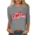 thumbnail image 1 of Pisexur Joyeux Noël T-Shirts pour Femmes Col Rond Manches 3/4 Mode Vacances Tee Tops Mode Ample Automne, 1 of 4