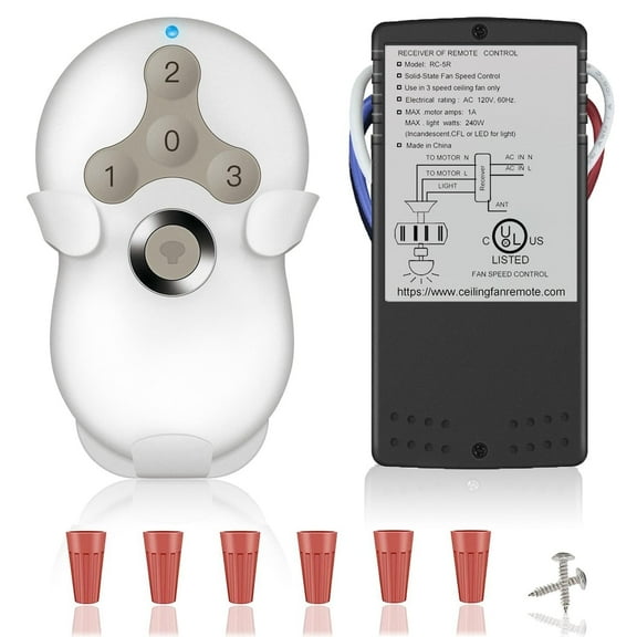 Universal Ceiling Fan Remote Control Kit, Compatible with Hunter, Harbor Breeze, Hampton Bay, 3-Speed Control with Dimmer, Works wtih Hunter 99122 99123 99600, Learn Key