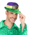 thumbnail image 4 of LIZUOJUN Mardi Gras Sequin Fedora Hat Purple, Gold, Green Trilby with Mask Applique Carnival Party Costume Accessory for Men & Women G A, 4 of 5