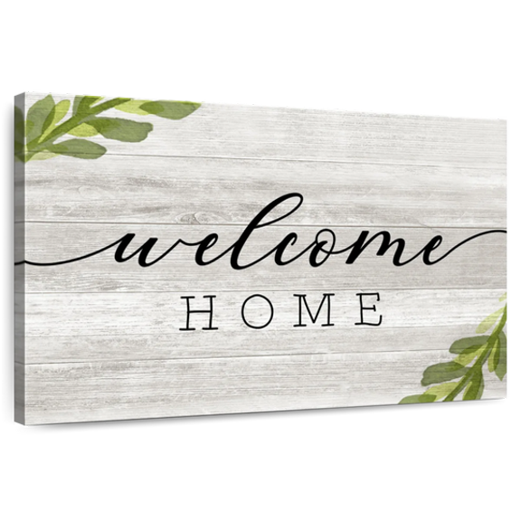 Elephant Stock Rustic Welcome Home Wall Sign Wall Art - Horizontal Canvas Wall Art - Living Room Wall Decor - Wall Signs Canvas - Gray And Black Decor By Natalie Carpentieri - 12" x 8"