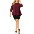 thumbnail image 2 of Unique Bargains Women's Plus Chiffon Top Round Neck Ruffle Work Blouse 2X Wine Red, 2 of 7