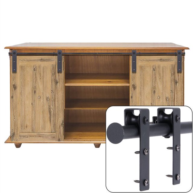 Industrial Style Cabinet Mini Sliding Barn Door Hardware Kit, Black-Coated Tubular Design For Easy Installation In Your Modern Home