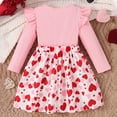thumbnail image 6 of Girls Valentine's Day Dress Heart Print Long Sleeve Ruffle Top Suspender Skirt Kids Little Girl Pink Outfit 2-9 Years,Size 5-6 T, 6 of 7