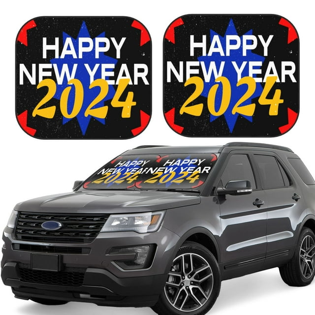 Saiise Happy New Year 2024 (6) for Foldable Car Sun Shades (2-Pack) Offer Sun Protection with an Easy-fold Design for Convenient Windshield Shading-Large