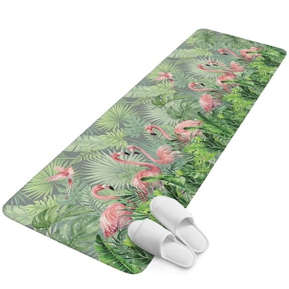 Runner Rug 2.62'x6.56', Pink Flamingo Rustic Non Slip Backing Floor Mats Soft Area Rugs, Absorbent Muddy Dirt Trapping Carpet for Entryway Hallway Bedroom Kitchen Tropical Summer Palm Leaves Jungle