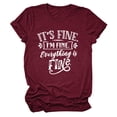 thumbnail image 1 of Camiseta de verano con estampado de letras, cuello redondo, manga corta, camiseta informal de gran tamaño con estampado de letras para mujer, rojo vino (letra blanca) S, 1 of 3