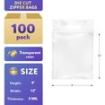 thumbnail image 2 of 100 Pack Die Cut Zip Lock Bags 9 x 12 Thickness 3 Mil, 3 inch Lip. Clear Poly Handle Bags 9x12. Polyethylene Industrial Plastic Bags for Food Service, Health Needs., 2 of 7