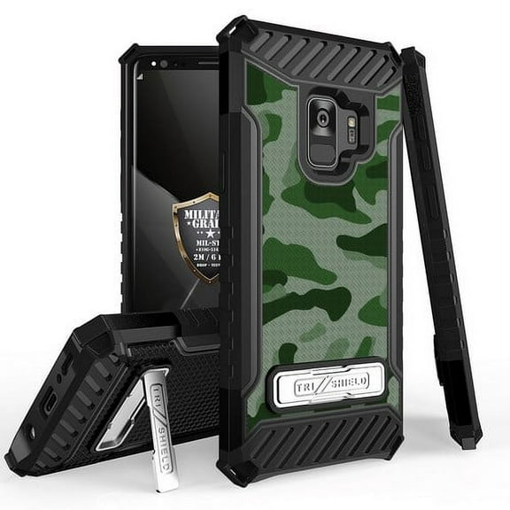 Galaxy S9 Case, Trishield Durable Shockproof High Impact Rugged Armor Phone Cover Built In Kickstand for Samsung Galaxy S9 Only Printed Green Hunting Camouflage