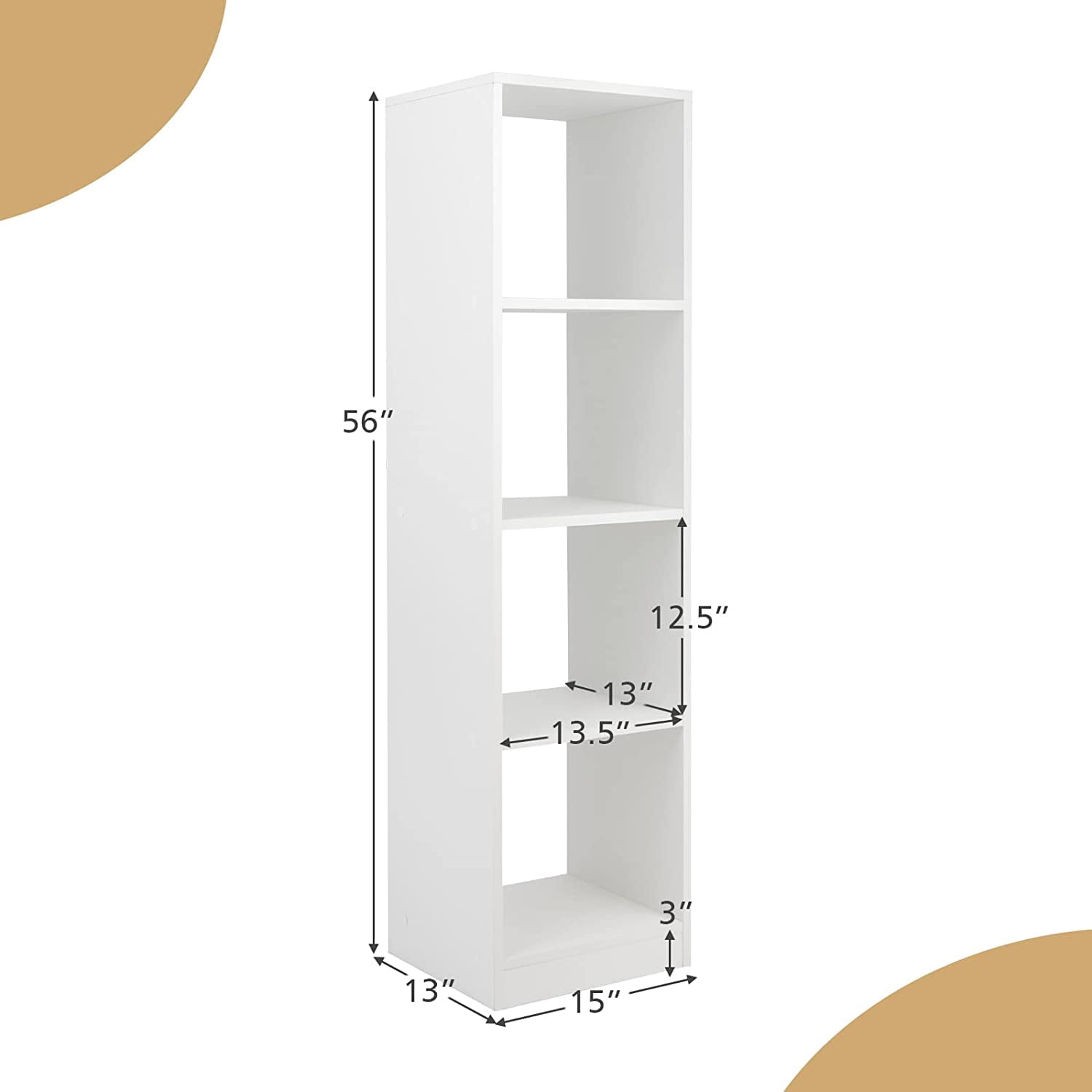 NEWto 4 Cube Vertical Bookcase, 56” Tall Narrow Freestanding Bookshelf with Anti-toppling Fittings, 5-Tier Cube Storage Organizer Display Shelf for Living Room, Study or Bedroom (1, White)
