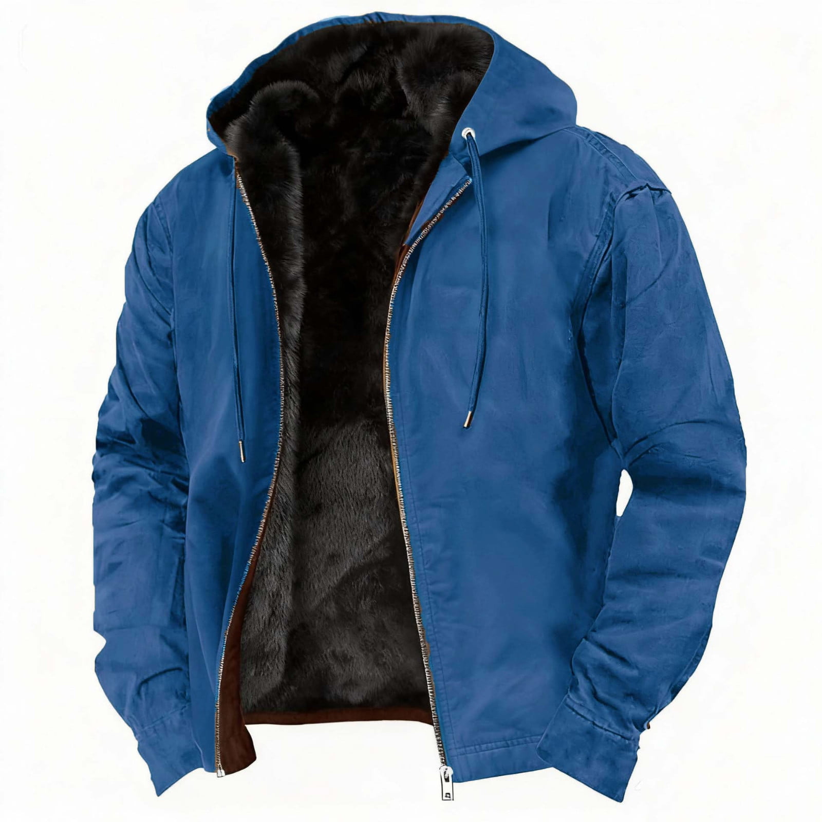 oelaio Cargo Jacket for Men Winter Heavyweight Fleece Sherpa Lined Warm Sweatshirt Big and Tall Zip Up Hoodie Jackets Blue S
