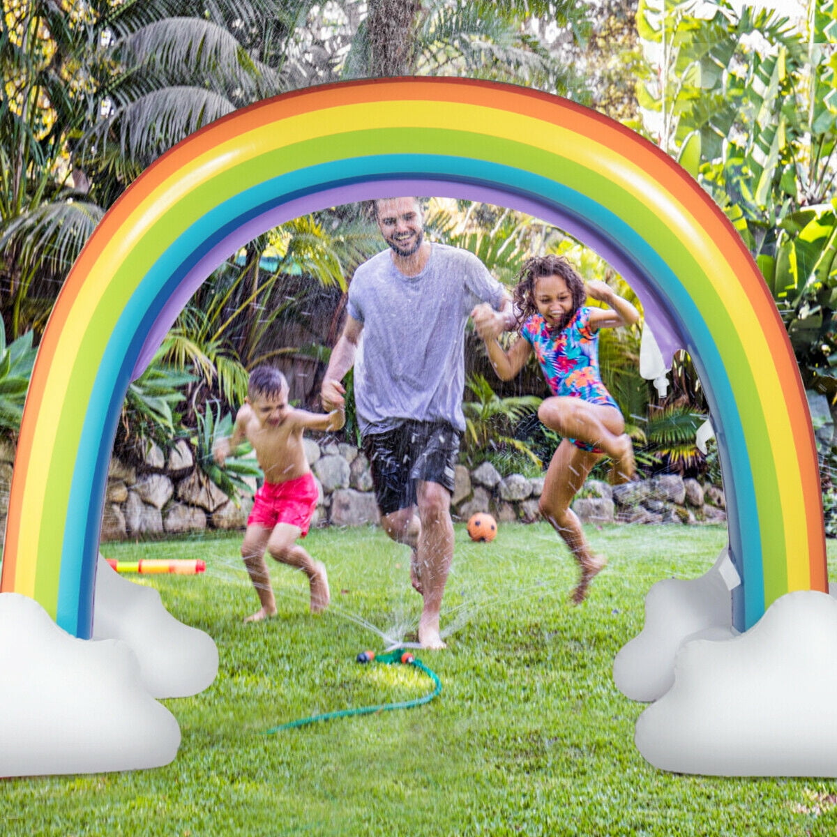 Gymax Inflatable Rainbow Sprinkler Backyard Games Summer Outside ...