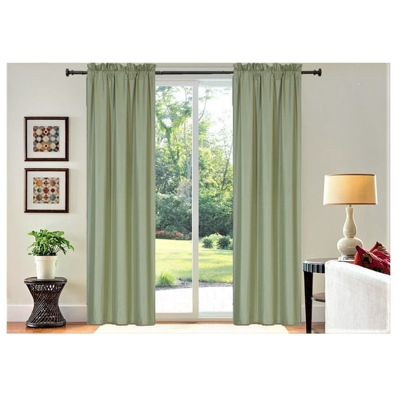 1 Set window curtain treatment blackout rod pocket panel 100% full privacy 37" wide x 108" long R64 sage green color