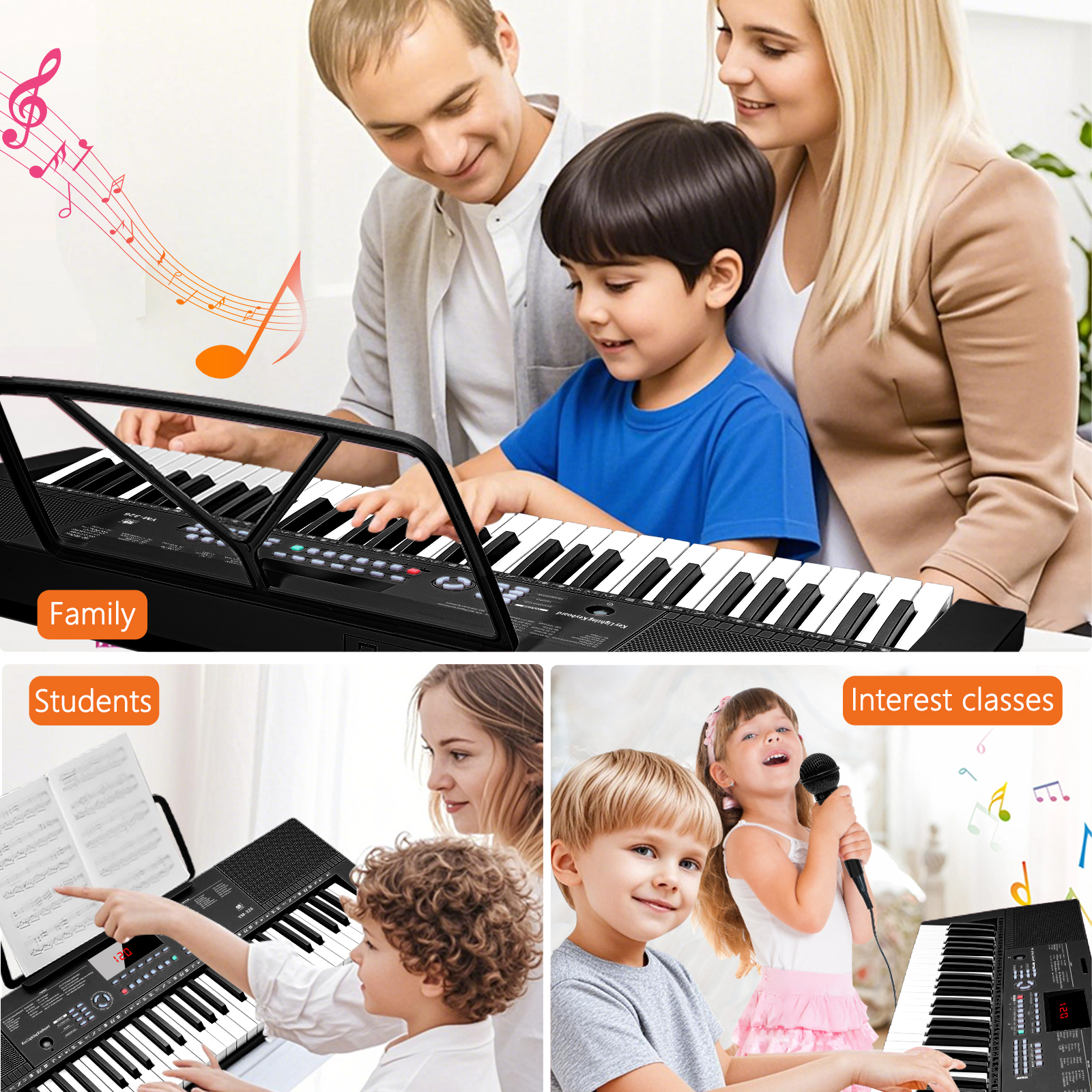 Hairycotar Upgraded 61-Key Piano Keyboard Set with Sheet Music Stand, Microphone, Auto Accompaniment, Metronome, Beginner Gift, Black