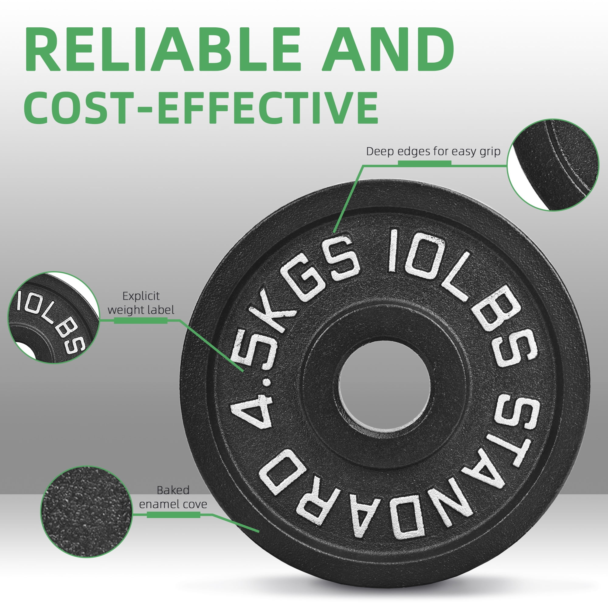 BalanceFrom Classic Cast Iron Weight Plates for Strength Training, 2-Inch, 10-Pound, Set of 4