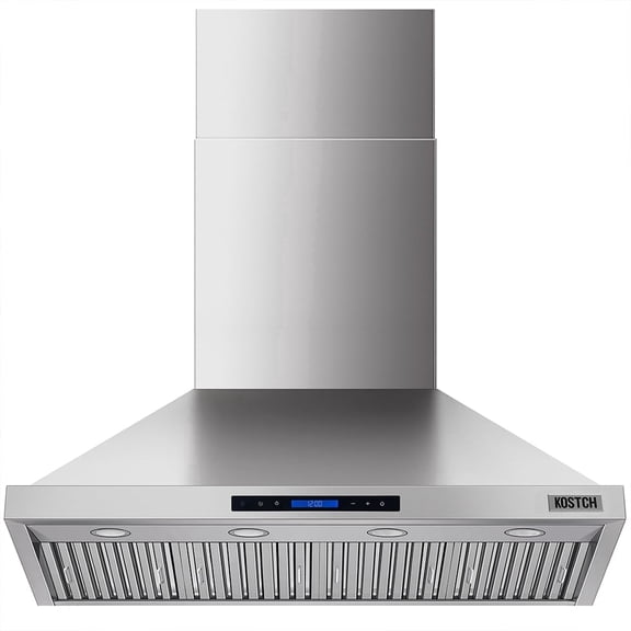 KOSTCH 48 inch Convertible Ducted Wall-Mount Range Hood, 1200 CFM Kitchen Vent Hood with 3 Speed Exhaust Fan & LED Light, Kitchen Range Hood with Touchscreen Control Panel & Remote Control