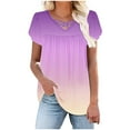 thumbnail image 5 of Charella Tops for Women Trendy Cross V Neck Petal Short Sleeve Pleated Flowy Shirts Casual Gradient Color Basic Tee (M, Purple 1), 5 of 7