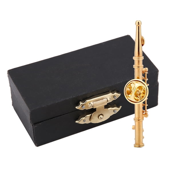 Broche de instrumento musical en forma de flauta en miniatura, accesorio para colección de regalos (dorado)