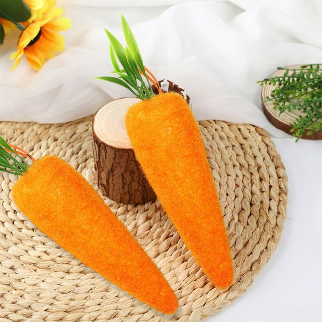 Set de decoración de zanahorias de Pascua - Zanahorias naranjas artificiales para salón, sofá decorativo, espuma ligera y tela, 6 o 2 piezas, decoración para fiesta de primavera, tamaños variados