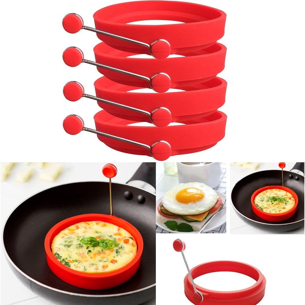 6.5 inch Oil Brush Included Stainless Steel Egg Cooking Rings 4 pcs Pancake Mold Round Egg Cooker Rings for Eggs Pancake Mold and Sandwiches