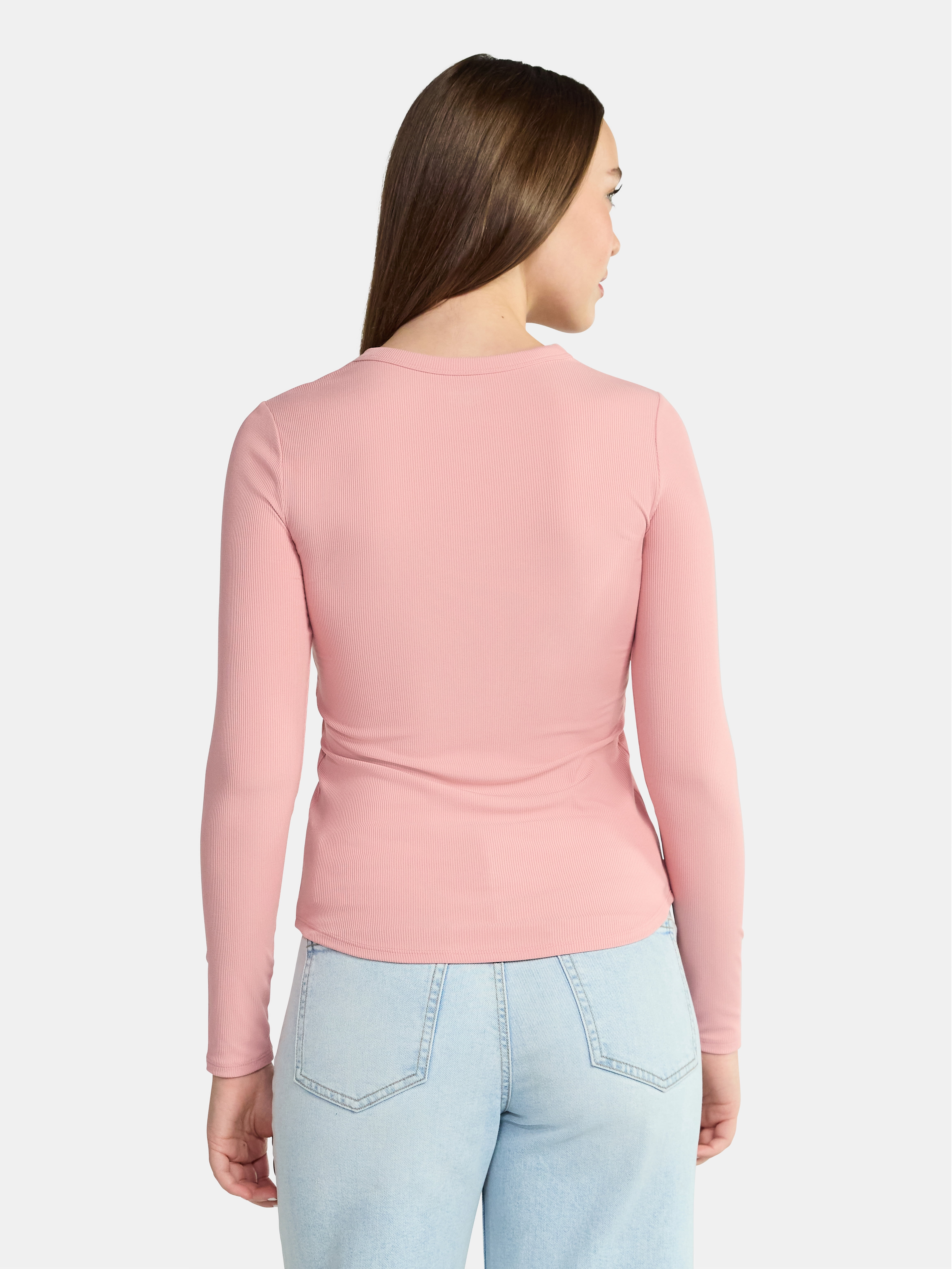 No Boundaries Crew Ribbed Tee with Long Sleeves, Women's