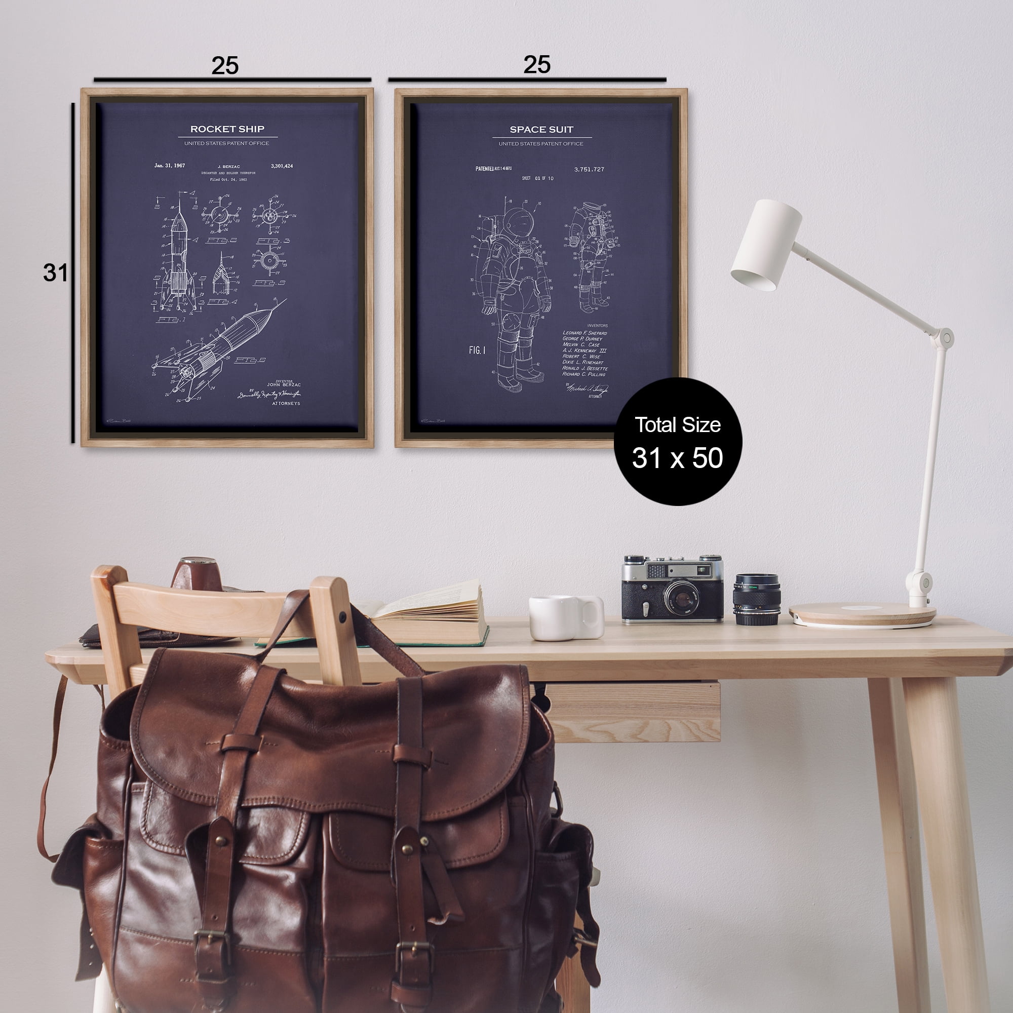 Stupell Industries Rocket Space Suit Diagram Education Painting Brown Floater Framed Canvas Art Print Wall Art, 31 x 25, Set of 2