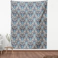 thumbnail image 3 of East Fabric by the Yard Upholstery, Vintage Eastern Abstract Floral Pattern with Leaves Grid Style Lines, Decorative Fabric for DIY and Home Accents, Pale and Dark Blue Beige by Ambesonne, 3 of 4