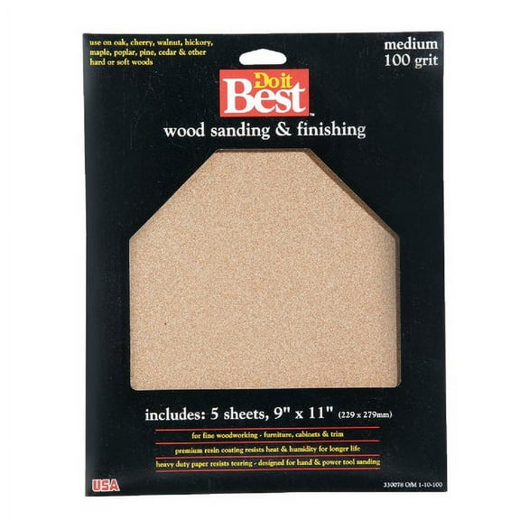 Do it Best Bare Wood 9 In. x 11 In. 100 Grit Medium Sandpaper (5-Pack) 330078GA