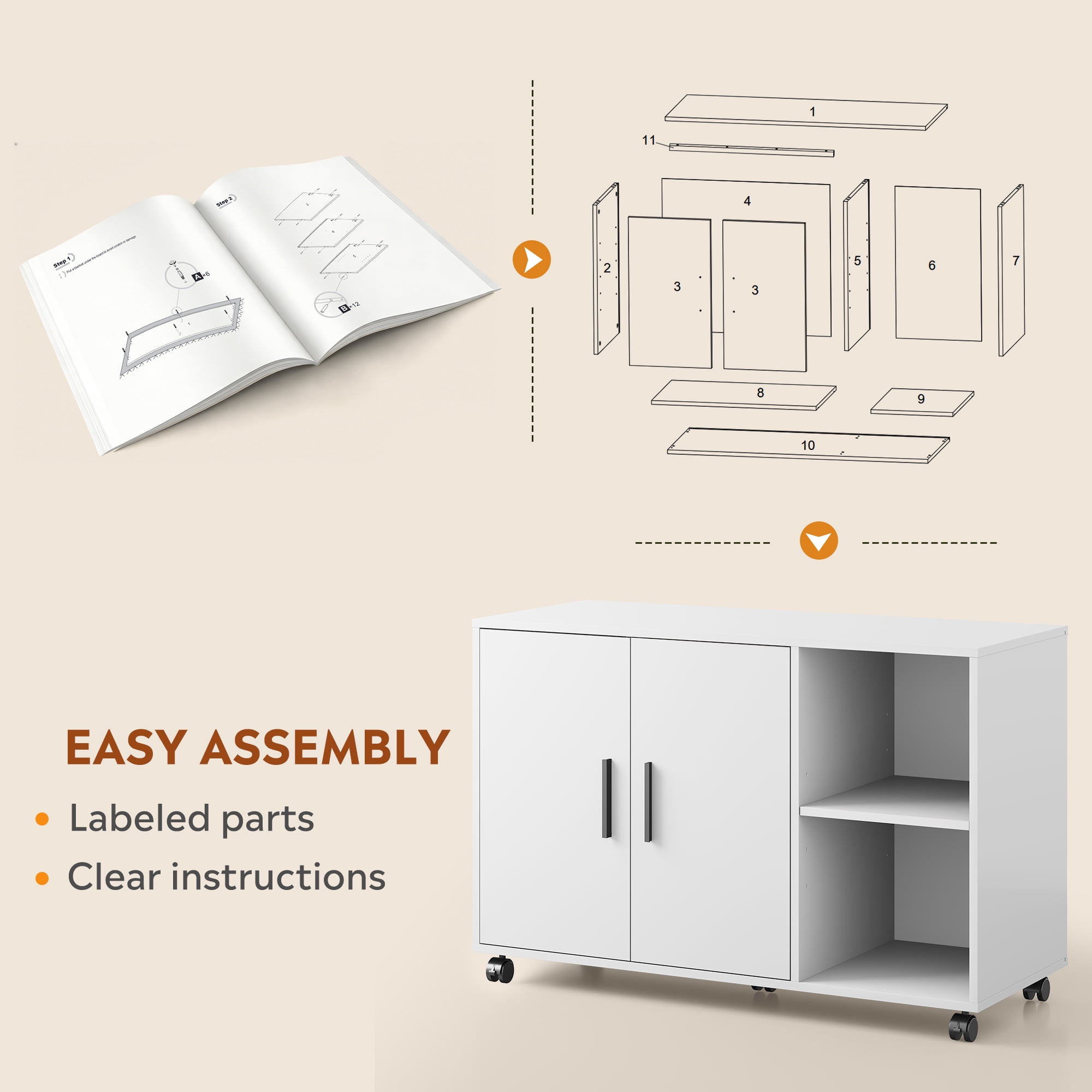 GALAXHERO Wood Storage Cabinets with Doors and Shelves, Lateral File Cabinet & Printer Stand with Storage for Home Office, White