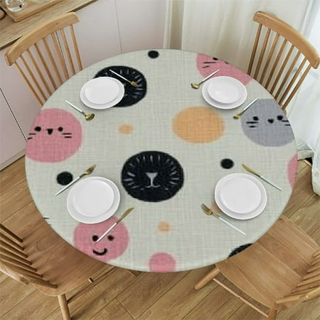 

Patifu Cute Cat Round Tablecloth Stain-Resistant Washable Polyester Fabric Ideal for Indoor Outdoor Restaurants Weddings Parties Home Kitchen Decor Waterproof Fabric 54 -58