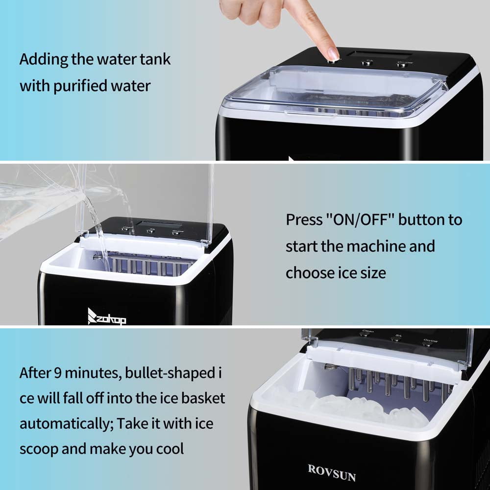 Portable Compact Electric Ice Cube Maker Machine, Automatic Countertop Ice Cube Maker Machine with Ice Scoop & Basket, Fast Ice Maker 44lb in 24 Hours, Self-Cleaning Ice Maker for Office Bar, T134